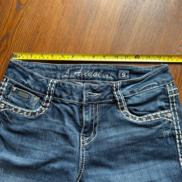 LA Idol USA Fleur de Lis Rhinestone Thick Stitch Jeans - Picture 12 of 14